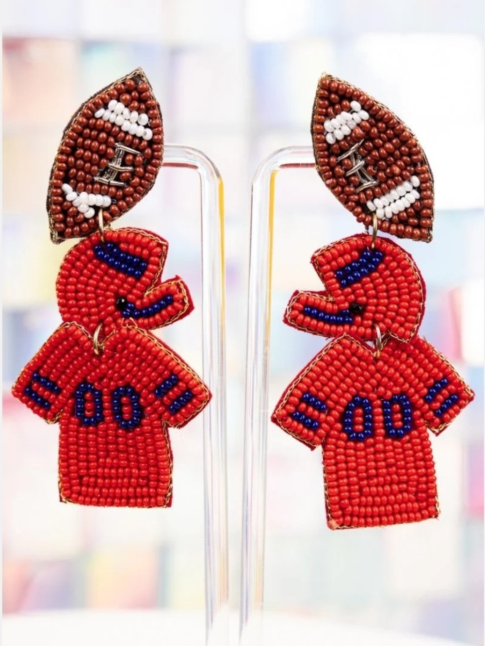 Blue and Red Gameday Ready Seed Bead Earrings